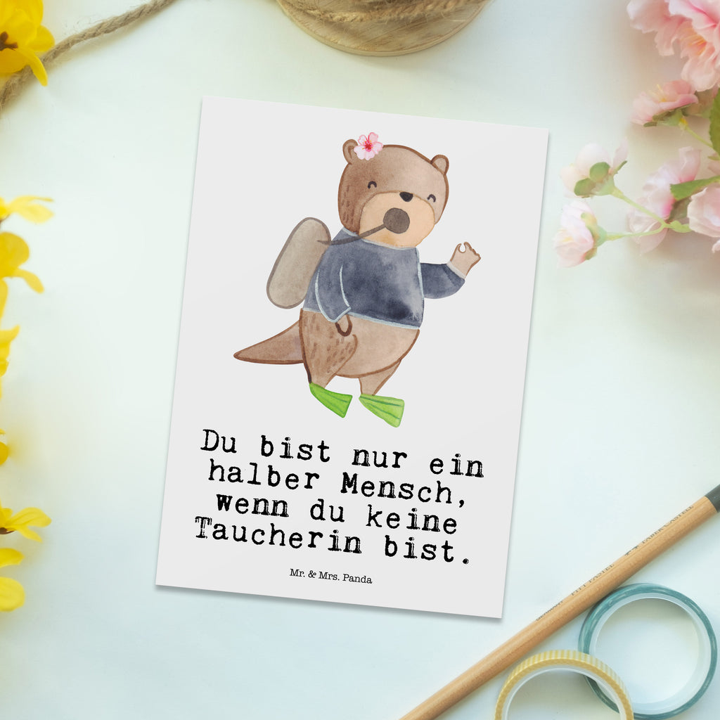 Postkarte Taucherin mit Herz Geschenkkarte, Grußkarte, Karte, Einladung, Ansichtskarte, Geburtstagskarte, Einladungskarte, Beruf, Ausbildung, Jubiläum, Abschied, Rente, Kollege, Kollegin, Geschenk, Schenken, Arbeitskollege, Mitarbeiter, Firma, Danke, Dankeschön