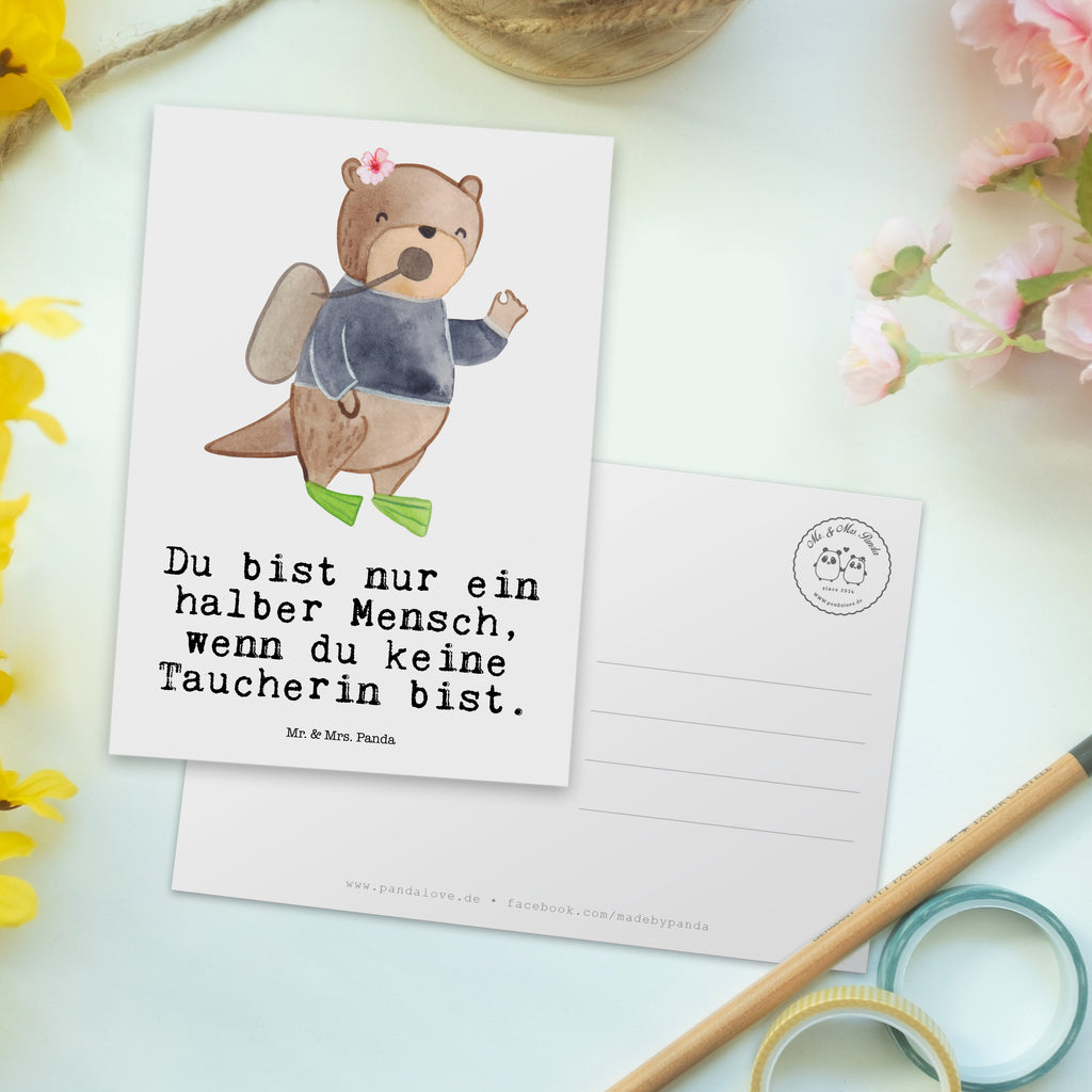 Postkarte Taucherin mit Herz Geschenkkarte, Grußkarte, Karte, Einladung, Ansichtskarte, Geburtstagskarte, Einladungskarte, Beruf, Ausbildung, Jubiläum, Abschied, Rente, Kollege, Kollegin, Geschenk, Schenken, Arbeitskollege, Mitarbeiter, Firma, Danke, Dankeschön