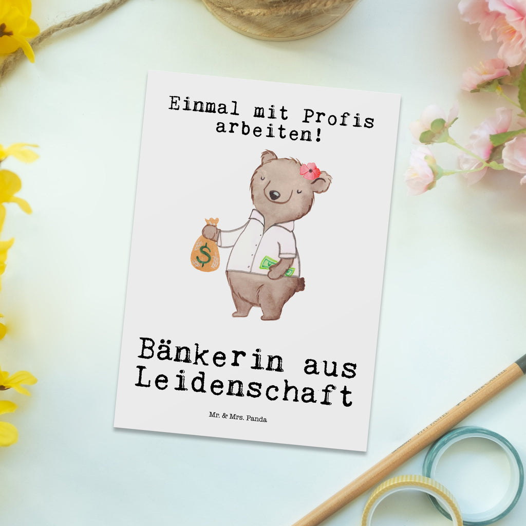 Postkarte Bänkerin aus Leidenschaft Geschenkkarte, Grußkarte, Karte, Einladung, Ansichtskarte, Geburtstagskarte, Einladungskarte, Beruf, Ausbildung, Jubiläum, Abschied, Rente, Kollege, Kollegin, Geschenk, Schenken, Arbeitskollege, Mitarbeiter, Firma, Danke, Dankeschön, Bänkerin, Bankfachfrau, Bankangestellte, Bankberaterin