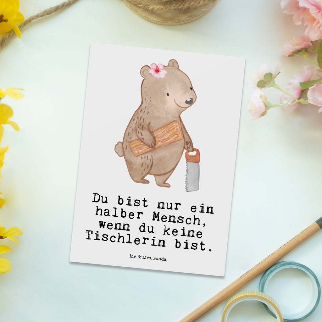 Postkarte Tischlerin mit Herz Geschenkkarte, Grußkarte, Karte, Einladung, Ansichtskarte, Geburtstagskarte, Einladungskarte, Beruf, Ausbildung, Jubiläum, Abschied, Rente, Kollege, Kollegin, Geschenk, Schenken, Arbeitskollege, Mitarbeiter, Firma, Danke, Dankeschön
