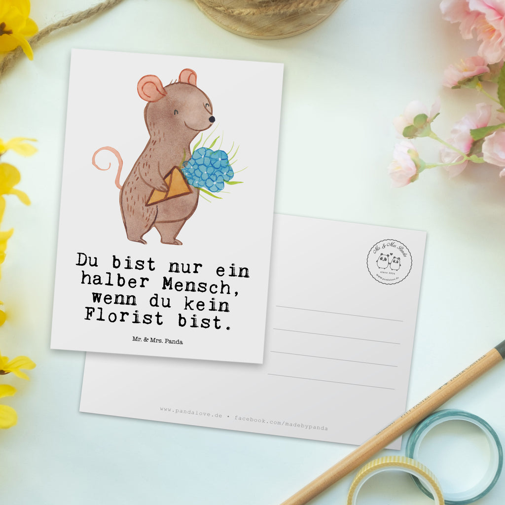 Postkarte Florist mit Herz Geschenkkarte, Grußkarte, Karte, Einladung, Ansichtskarte, Geburtstagskarte, Einladungskarte, Dankeskarte, Beruf, Ausbildung, Jubiläum, Abschied, Rente, Kollege, Kollegin, Geschenk, Schenken, Arbeitskollege, Mitarbeiter, Firma, Danke, Dankeschön, Blumenhändler, Florist, Blumenlanden, Blumenprofi