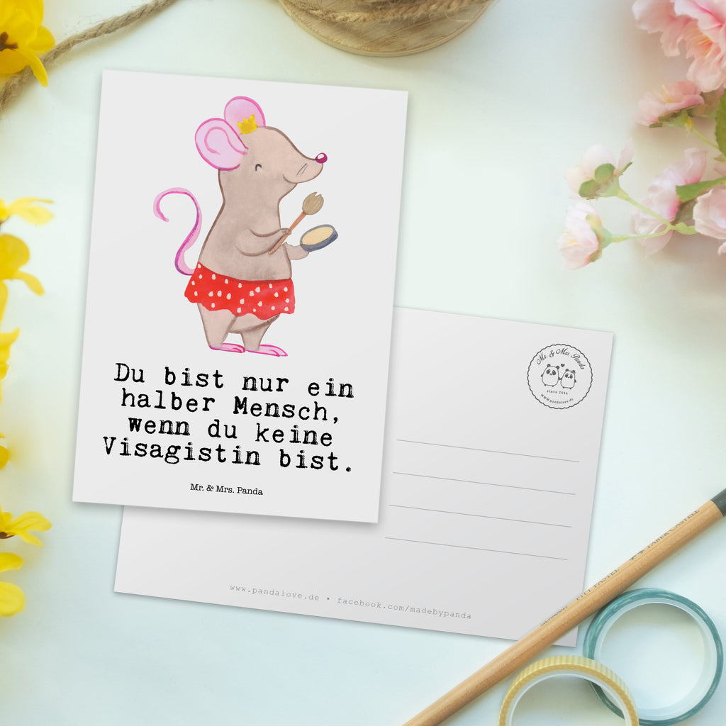 Postkarte Visagistin mit Herz Geschenkkarte, Grußkarte, Karte, Einladung, Ansichtskarte, Geburtstagskarte, Einladungskarte, Beruf, Ausbildung, Jubiläum, Abschied, Rente, Kollege, Kollegin, Geschenk, Schenken, Arbeitskollege, Mitarbeiter, Firma, Danke, Dankeschön, Kosmetikerin, Make Up Artist, Maskenbildnerin, Visagistin, Beauty Salon, Kosmetikstudio, Eröffnung