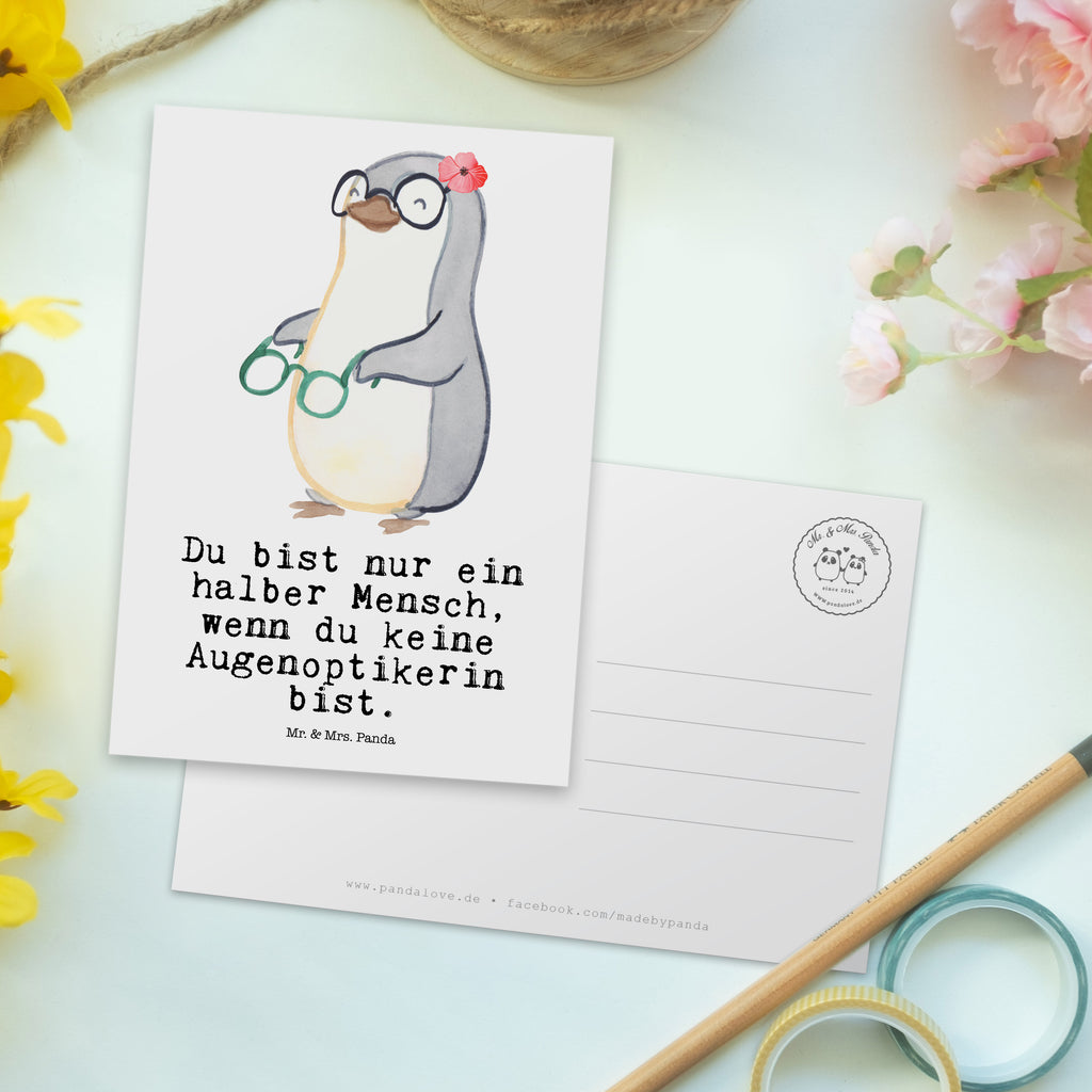 Postkarte Augenoptikerin mit Herz Geschenkkarte, Grußkarte, Karte, Einladung, Ansichtskarte, Geburtstagskarte, Einladungskarte, Dankeskarte, Beruf, Ausbildung, Jubiläum, Abschied, Rente, Kollege, Kollegin, Geschenk, Schenken, Arbeitskollege, Mitarbeiter, Firma, Danke, Dankeschön, Augenoptikerin, Optikerin, Augenärztin, Optometristin, Brillenverkäuferin, Brillengeschäft, Eröffnung