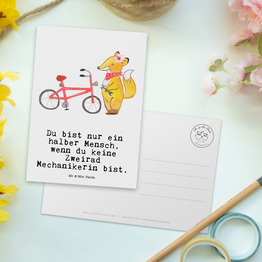 Postkarte Zweirad Mechanikerin mit Herz Geschenkkarte, Grußkarte, Karte, Einladung, Ansichtskarte, Geburtstagskarte, Einladungskarte, Dankeskarte, Beruf, Ausbildung, Jubiläum, Abschied, Rente, Kollege, Kollegin, Geschenk, Schenken, Arbeitskollege, Mitarbeiter, Firma, Danke, Dankeschön