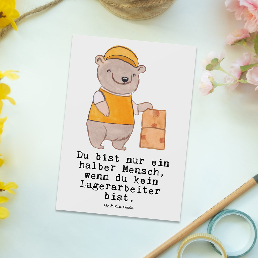 Postkarte Lagerarbeiter mit Herz Geschenkkarte, Grußkarte, Karte, Einladung, Ansichtskarte, Geburtstagskarte, Einladungskarte, Beruf, Ausbildung, Jubiläum, Abschied, Rente, Kollege, Kollegin, Geschenk, Schenken, Arbeitskollege, Mitarbeiter, Firma, Danke, Dankeschön, Lagerarbeiter, Fachlagerist, Lagerist, Lagerverwalter