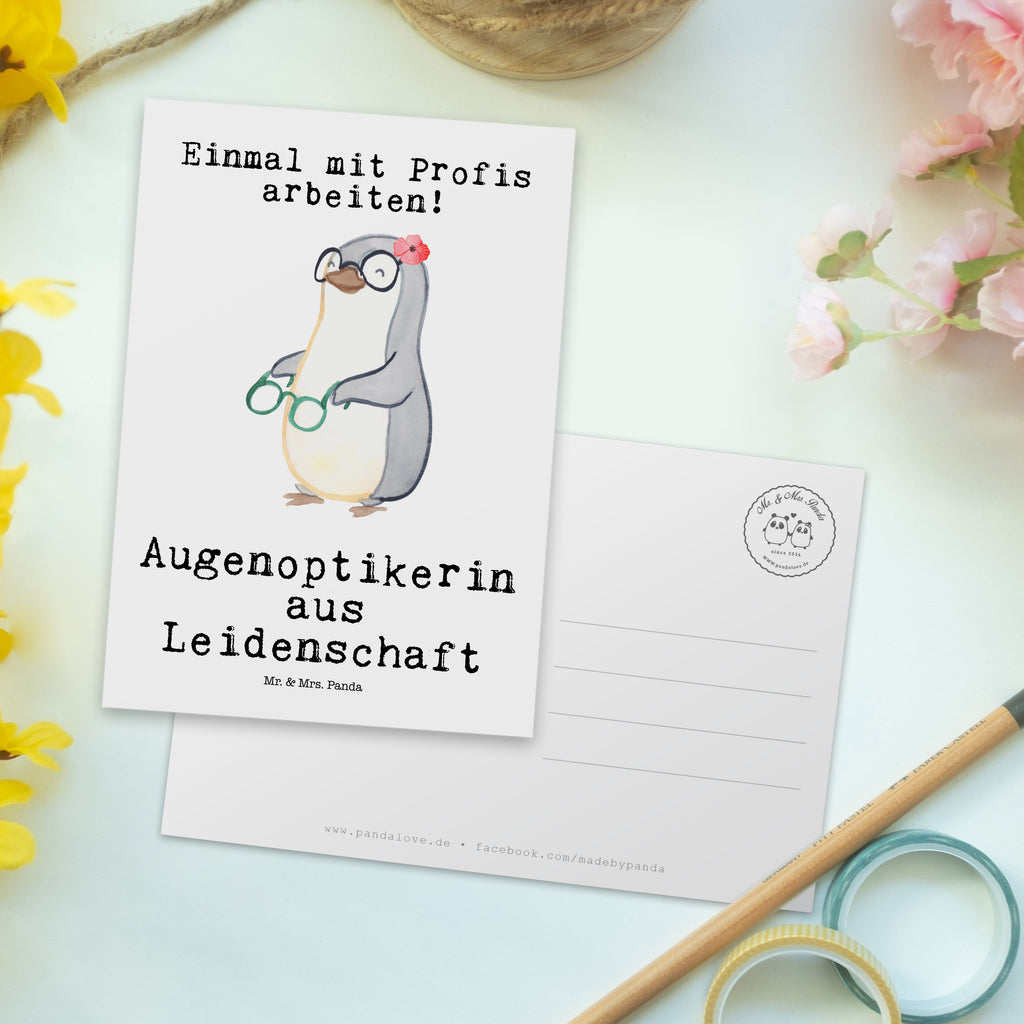 Postkarte Augenoptikerin aus Leidenschaft Geschenkkarte, Grußkarte, Karte, Einladung, Ansichtskarte, Geburtstagskarte, Einladungskarte, Beruf, Ausbildung, Jubiläum, Abschied, Rente, Kollege, Kollegin, Geschenk, Schenken, Arbeitskollege, Mitarbeiter, Firma, Danke, Dankeschön, Augenoptikerin, Optikerin, Augenärztin, Optometristin, Brillenverkäuferin, Brillengeschäft, Eröffnung