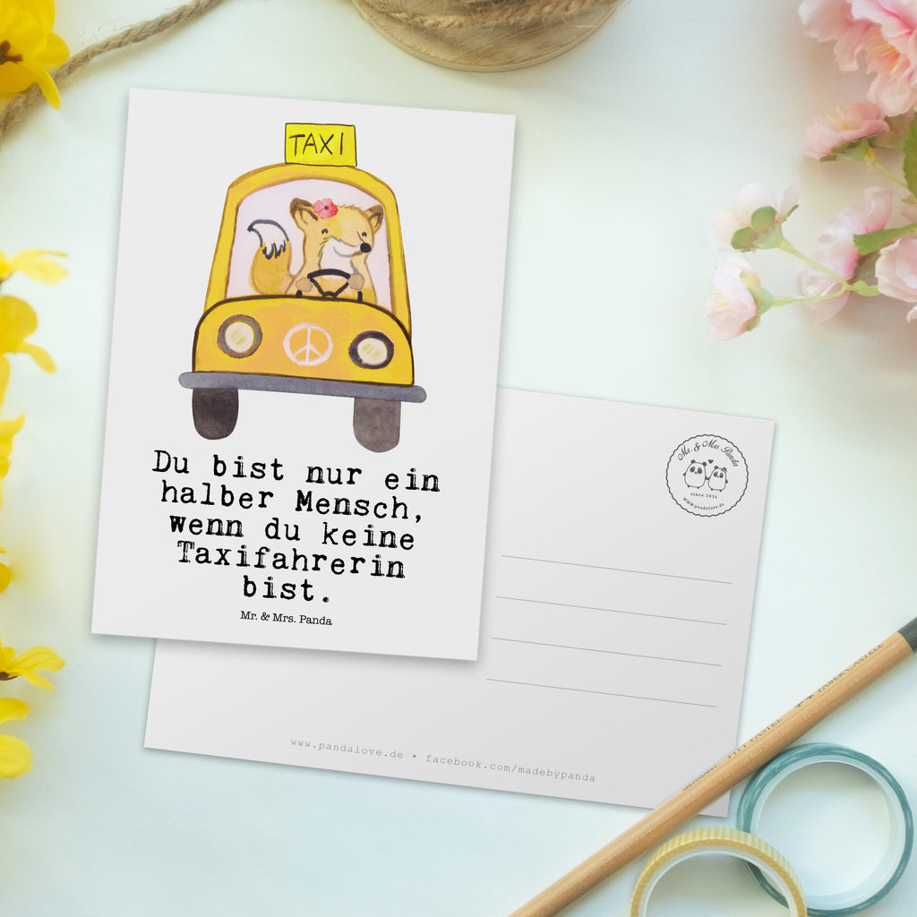 Postkarte Taxifahrerin mit Herz Geschenkkarte, Grußkarte, Karte, Einladung, Ansichtskarte, Geburtstagskarte, Einladungskarte, Dankeskarte, Beruf, Ausbildung, Jubiläum, Abschied, Rente, Kollege, Kollegin, Geschenk, Schenken, Arbeitskollege, Mitarbeiter, Firma, Danke, Dankeschön