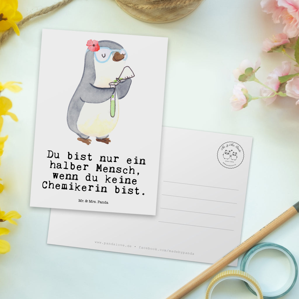 Postkarte Chemikerin mit Herz Geschenkkarte, Grußkarte, Karte, Einladung, Ansichtskarte, Geburtstagskarte, Einladungskarte, Beruf, Ausbildung, Jubiläum, Abschied, Rente, Kollege, Kollegin, Geschenk, Schenken, Arbeitskollege, Mitarbeiter, Firma, Danke, Dankeschön, Chemikerin, Chemielaborantin, Naturwissenschaftlerin, Labor, Studium, Forschung, Wissenschaftlerin