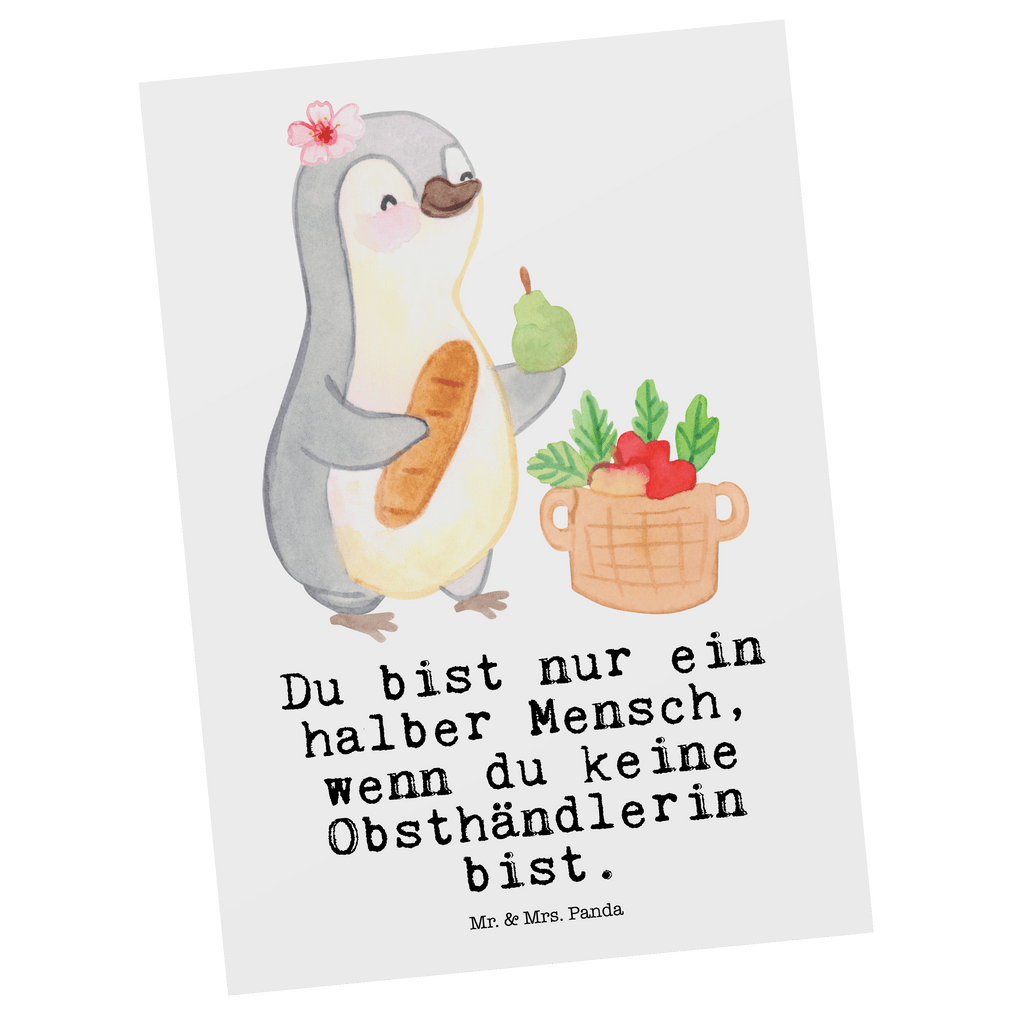 Postkarte Obsthändlerin mit Herz Geschenkkarte, Grußkarte, Karte, Einladung, Ansichtskarte, Geburtstagskarte, Einladungskarte, Dankeskarte, Beruf, Ausbildung, Jubiläum, Abschied, Rente, Kollege, Kollegin, Geschenk, Schenken, Arbeitskollege, Mitarbeiter, Firma, Danke, Dankeschön, Obsthändlerin, Obstverkäuferin, Wochenmarkthändlerin, Obstbäuerin, Obst- und Gemüsehändlerin, Obstplantage