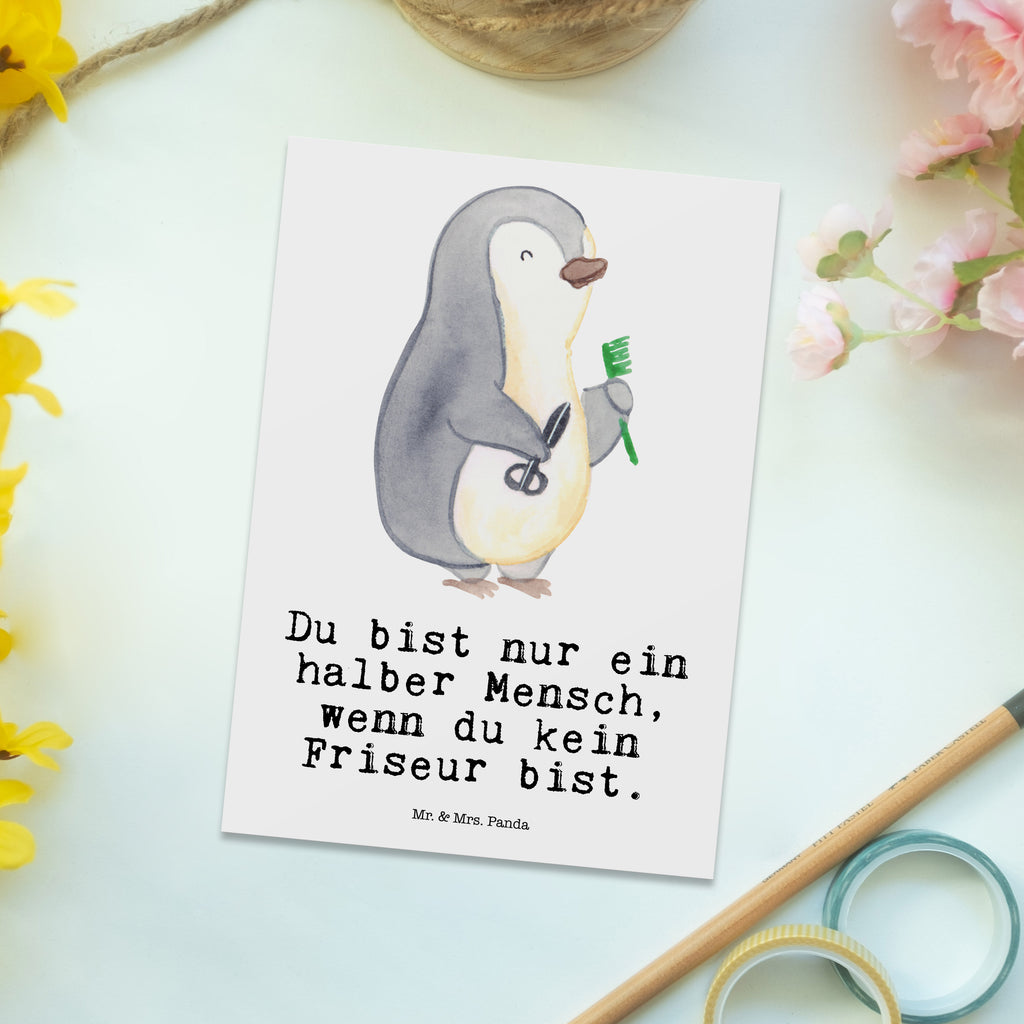 Postkarte Friseur mit Herz Geschenkkarte, Grußkarte, Karte, Einladung, Ansichtskarte, Geburtstagskarte, Einladungskarte, Beruf, Ausbildung, Jubiläum, Abschied, Rente, Kollege, Kollegin, Geschenk, Schenken, Arbeitskollege, Mitarbeiter, Firma, Danke, Dankeschön, Frisör, Haarstylist, Frisörbesuch, Friseursalon, Barbier, Coiffeur, Eröffnung Friseur