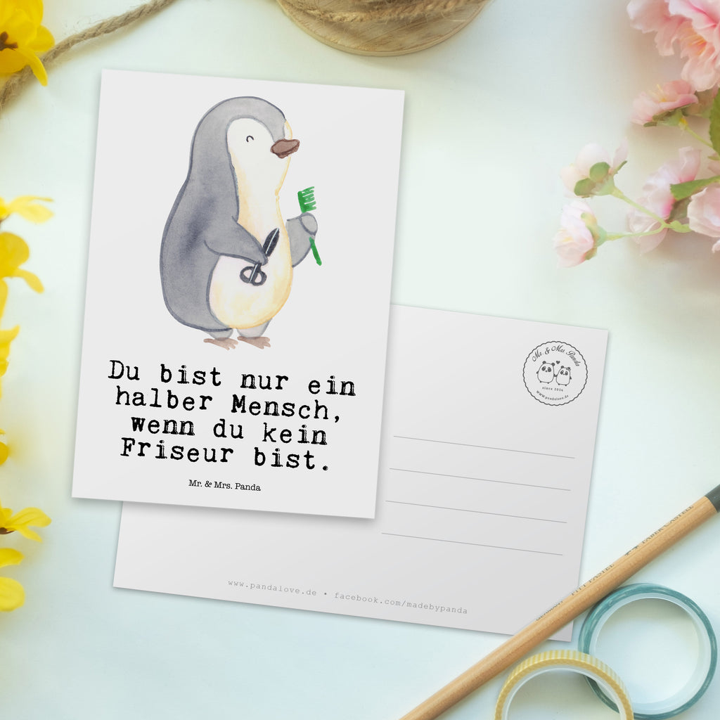 Postkarte Friseur mit Herz Geschenkkarte, Grußkarte, Karte, Einladung, Ansichtskarte, Geburtstagskarte, Einladungskarte, Beruf, Ausbildung, Jubiläum, Abschied, Rente, Kollege, Kollegin, Geschenk, Schenken, Arbeitskollege, Mitarbeiter, Firma, Danke, Dankeschön, Frisör, Haarstylist, Frisörbesuch, Friseursalon, Barbier, Coiffeur, Eröffnung Friseur