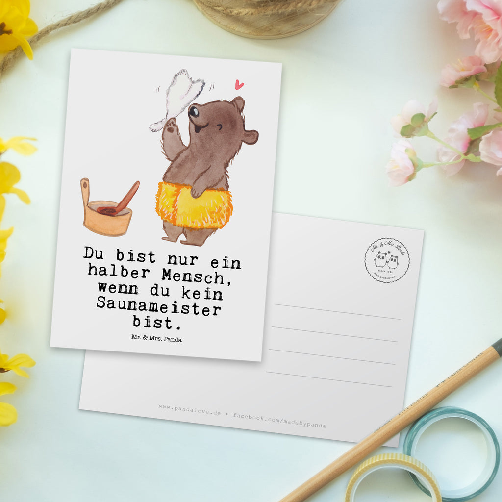 Postkarte Saunameister mit Herz Geschenkkarte, Grußkarte, Karte, Einladung, Ansichtskarte, Geburtstagskarte, Einladungskarte, Dankeskarte, Beruf, Ausbildung, Jubiläum, Abschied, Rente, Kollege, Kollegin, Geschenk, Schenken, Arbeitskollege, Mitarbeiter, Firma, Danke, Dankeschön