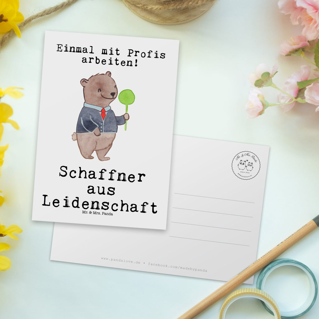Postkarte Schaffner aus Leidenschaft Geschenkkarte, Grußkarte, Karte, Einladung, Ansichtskarte, Geburtstagskarte, Einladungskarte, Dankeskarte, Beruf, Ausbildung, Jubiläum, Abschied, Rente, Kollege, Kollegin, Geschenk, Schenken, Arbeitskollege, Mitarbeiter, Firma, Danke, Dankeschön