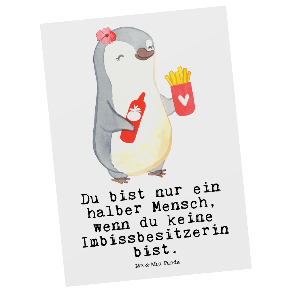 Postkarte Imbissbesitzerin mit Herz Geschenkkarte, Grußkarte, Karte, Einladung, Ansichtskarte, Geburtstagskarte, Einladungskarte, Beruf, Ausbildung, Jubiläum, Abschied, Rente, Kollege, Kollegin, Geschenk, Schenken, Arbeitskollege, Mitarbeiter, Firma, Danke, Dankeschön, Imbissbesitzerin, Imibissverkäuferin, Pommesverkäuferin, Pommesliebe