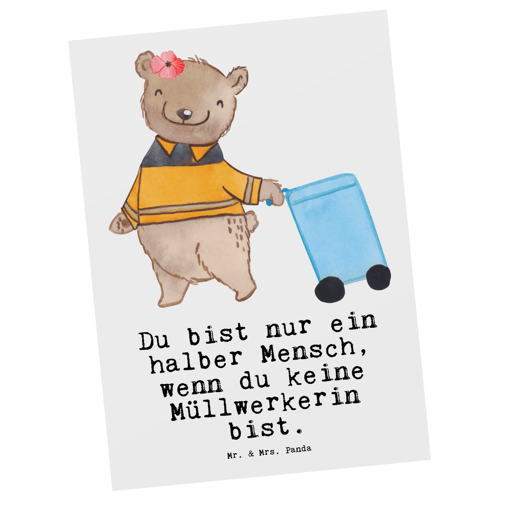 Postkarte Müllwerkerin mit Herz Geschenkkarte, Grußkarte, Karte, Einladung, Ansichtskarte, Geburtstagskarte, Einladungskarte, Dankeskarte, Beruf, Ausbildung, Jubiläum, Abschied, Rente, Kollege, Kollegin, Geschenk, Schenken, Arbeitskollege, Mitarbeiter, Firma, Danke, Dankeschön, Müllwerkerin, Fachkraft Kreislauf- und Abfallwirtschaft, Müllentsorgerin, Kehrichtfrau, Müllfrau, Müllfahreriin