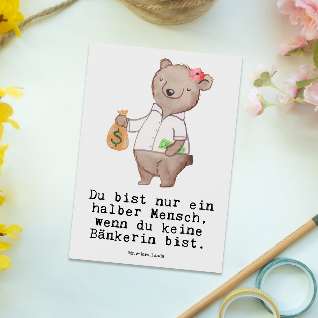 Postkarte Bänkerin mit Herz Geschenkkarte, Grußkarte, Karte, Einladung, Ansichtskarte, Geburtstagskarte, Einladungskarte, Dankeskarte, Beruf, Ausbildung, Jubiläum, Abschied, Rente, Kollege, Kollegin, Geschenk, Schenken, Arbeitskollege, Mitarbeiter, Firma, Danke, Dankeschön, Bänkerin, Bankfachfrau, Bankangestellte, Bankberaterin