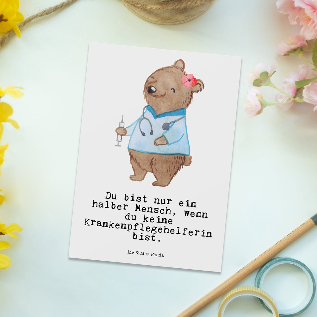 Postkarte Krankenpflegehelferin mit Herz Geschenkkarte, Grußkarte, Karte, Einladung, Ansichtskarte, Geburtstagskarte, Einladungskarte, Dankeskarte, Beruf, Ausbildung, Jubiläum, Abschied, Rente, Kollege, Kollegin, Geschenk, Schenken, Arbeitskollege, Mitarbeiter, Firma, Danke, Dankeschön, Krankenpflegehelferin, Pflegehelferin, Pflegekraft