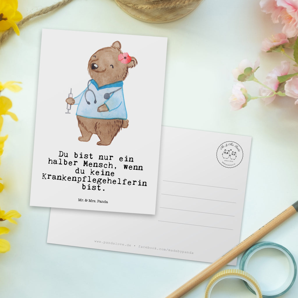 Postkarte Krankenpflegehelferin mit Herz Geschenkkarte, Grußkarte, Karte, Einladung, Ansichtskarte, Geburtstagskarte, Einladungskarte, Dankeskarte, Beruf, Ausbildung, Jubiläum, Abschied, Rente, Kollege, Kollegin, Geschenk, Schenken, Arbeitskollege, Mitarbeiter, Firma, Danke, Dankeschön, Krankenpflegehelferin, Pflegehelferin, Pflegekraft