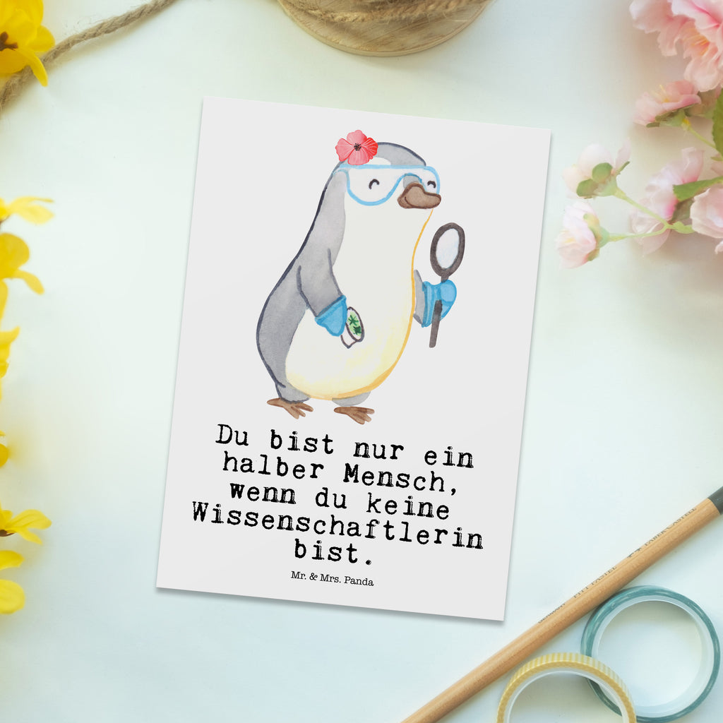 Postkarte Wissenschaftlerin mit Herz Geschenkkarte, Grußkarte, Karte, Einladung, Ansichtskarte, Geburtstagskarte, Einladungskarte, Beruf, Ausbildung, Jubiläum, Abschied, Rente, Kollege, Kollegin, Geschenk, Schenken, Arbeitskollege, Mitarbeiter, Firma, Danke, Dankeschön, Wissenschaftlerin, Forscherin, Akademikerin, Universität, Forschungseinrichtung