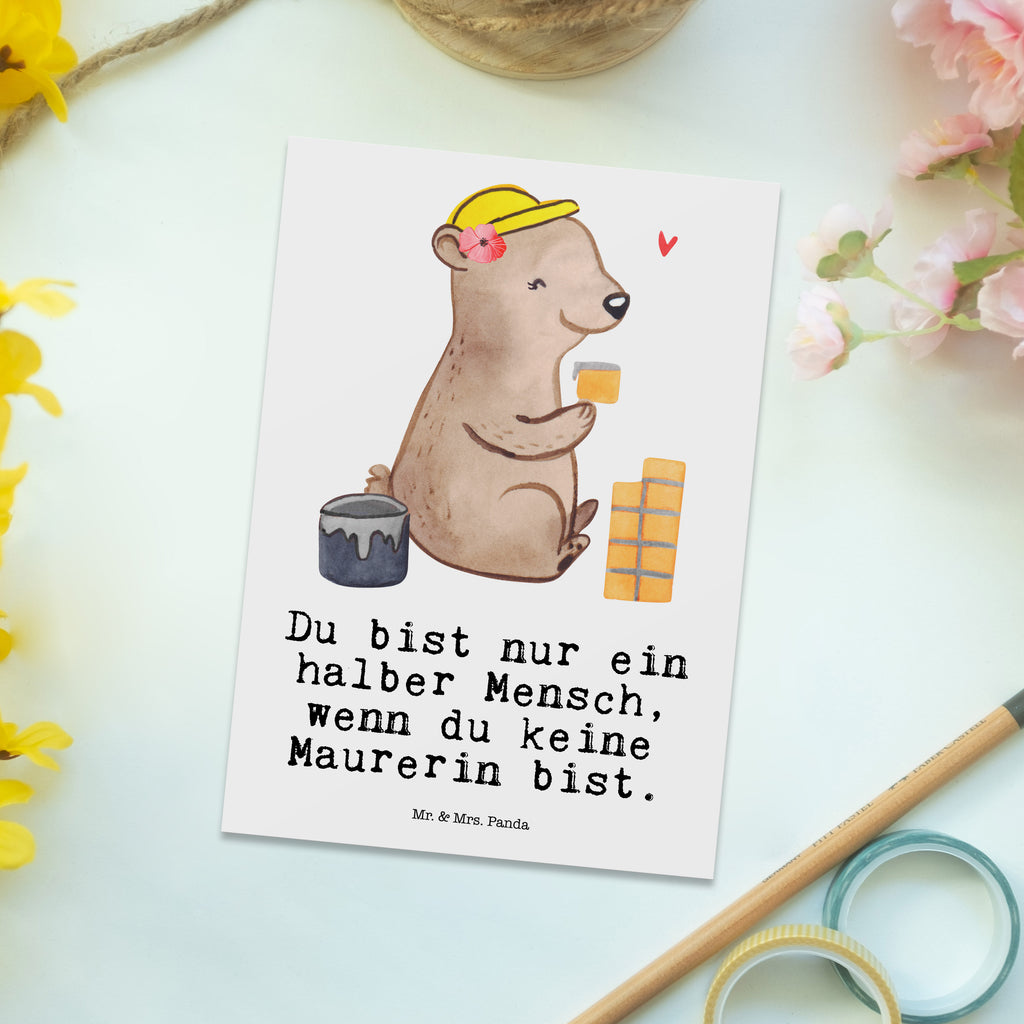 Postkarte Maurerin mit Herz Geschenkkarte, Grußkarte, Karte, Einladung, Ansichtskarte, Geburtstagskarte, Einladungskarte, Beruf, Ausbildung, Jubiläum, Abschied, Rente, Kollege, Kollegin, Geschenk, Schenken, Arbeitskollege, Mitarbeiter, Firma, Danke, Dankeschön, Maurerin, Maurermeisterin, Gesellenprüfung, Handwerkerin, Maurerbetrieb