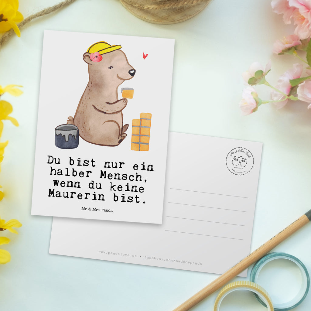 Postkarte Maurerin mit Herz Geschenkkarte, Grußkarte, Karte, Einladung, Ansichtskarte, Geburtstagskarte, Einladungskarte, Beruf, Ausbildung, Jubiläum, Abschied, Rente, Kollege, Kollegin, Geschenk, Schenken, Arbeitskollege, Mitarbeiter, Firma, Danke, Dankeschön, Maurerin, Maurermeisterin, Gesellenprüfung, Handwerkerin, Maurerbetrieb