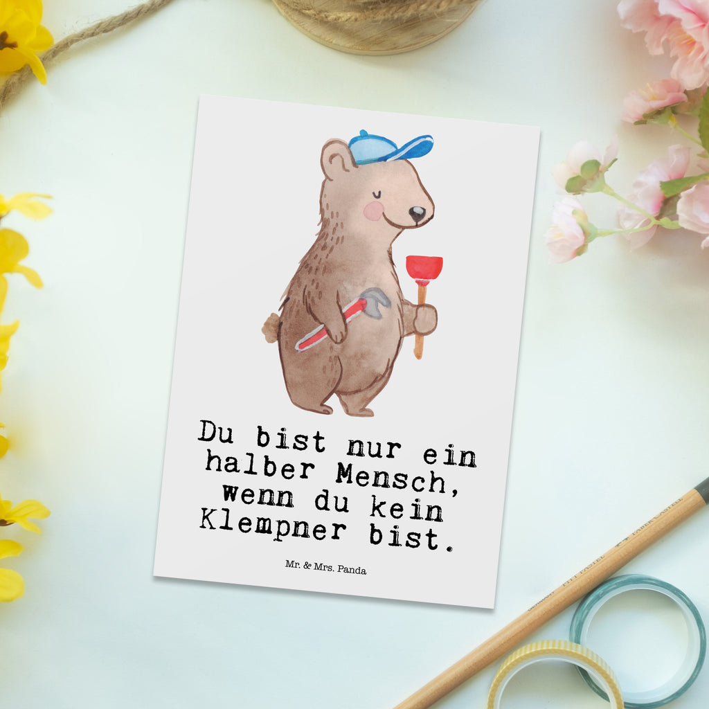 Postkarte Klempner mit Herz Geschenkkarte, Grußkarte, Karte, Einladung, Ansichtskarte, Geburtstagskarte, Einladungskarte, Beruf, Ausbildung, Jubiläum, Abschied, Rente, Kollege, Kollegin, Geschenk, Schenken, Arbeitskollege, Mitarbeiter, Firma, Danke, Dankeschön, Klempner, Handwerker, Installateur, Meister, Gesellenprüfung, Fachbetrieb, Bauklempner, Sanitärinstallationen