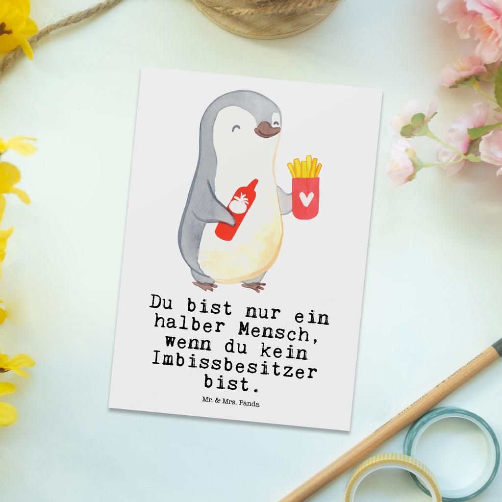 Postkarte Imbissbesitzer mit Herz Geschenkkarte, Grußkarte, Karte, Einladung, Ansichtskarte, Geburtstagskarte, Einladungskarte, Beruf, Ausbildung, Jubiläum, Abschied, Rente, Kollege, Kollegin, Geschenk, Schenken, Arbeitskollege, Mitarbeiter, Firma, Danke, Dankeschön, Imbissbesitzer, Imbissverkäufer, Pommesverkäufer, Pommesliebe