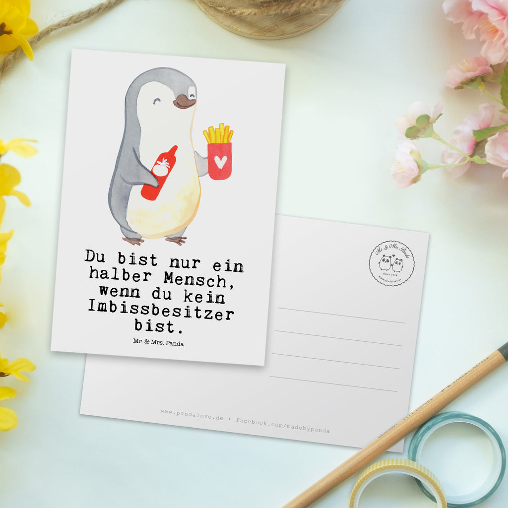 Postkarte Imbissbesitzer mit Herz Geschenkkarte, Grußkarte, Karte, Einladung, Ansichtskarte, Geburtstagskarte, Einladungskarte, Beruf, Ausbildung, Jubiläum, Abschied, Rente, Kollege, Kollegin, Geschenk, Schenken, Arbeitskollege, Mitarbeiter, Firma, Danke, Dankeschön, Imbissbesitzer, Imbissverkäufer, Pommesverkäufer, Pommesliebe