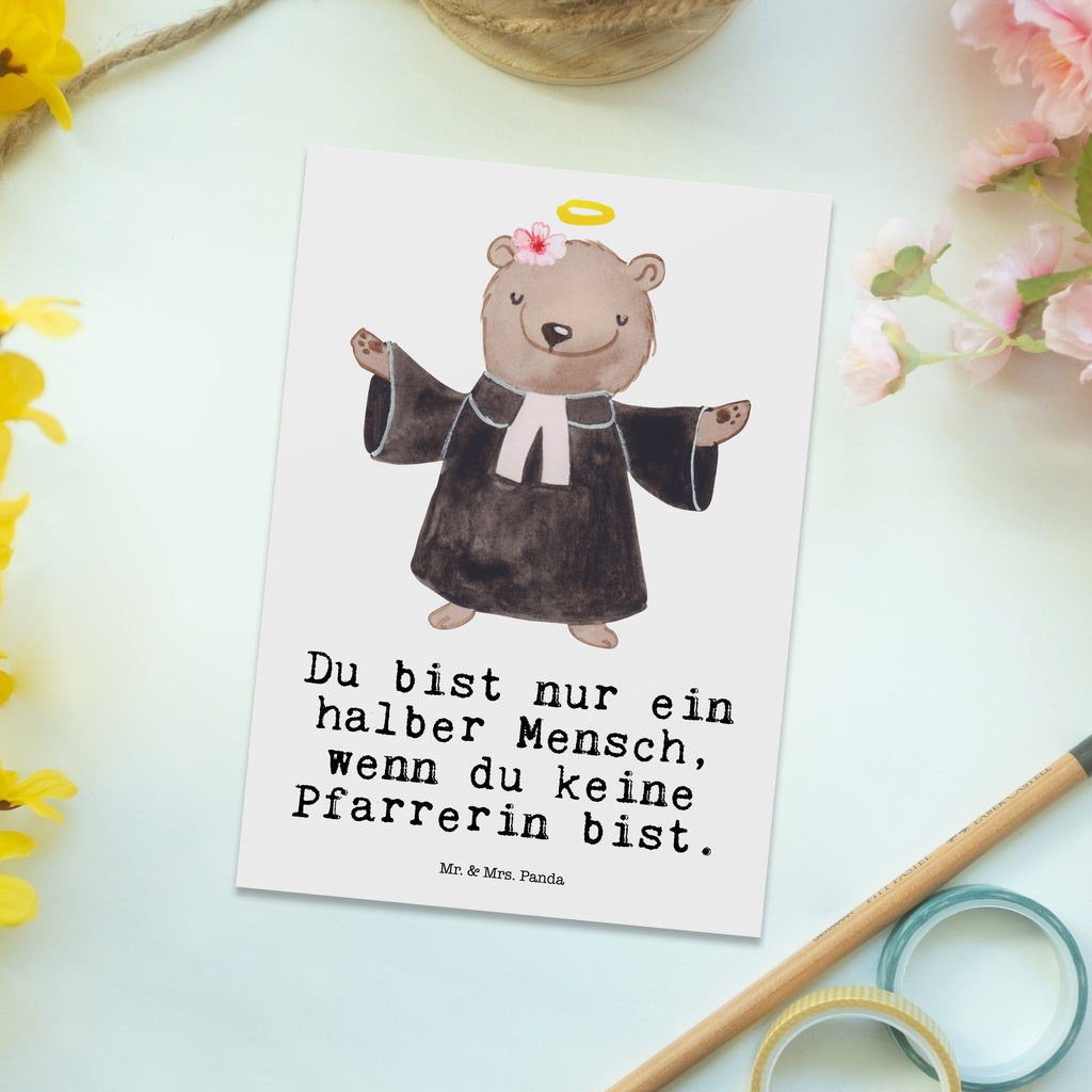 Postkarte Pfarrerin mit Herz Geschenkkarte, Grußkarte, Karte, Einladung, Ansichtskarte, Geburtstagskarte, Einladungskarte, Beruf, Ausbildung, Jubiläum, Abschied, Rente, Kollege, Kollegin, Geschenk, Schenken, Arbeitskollege, Mitarbeiter, Firma, Danke, Dankeschön, Pastorin, Dienerin Gottes<br />Geistliche, Pfarrerin, Predigerin<br />Priesterin, Theologin, Kirche