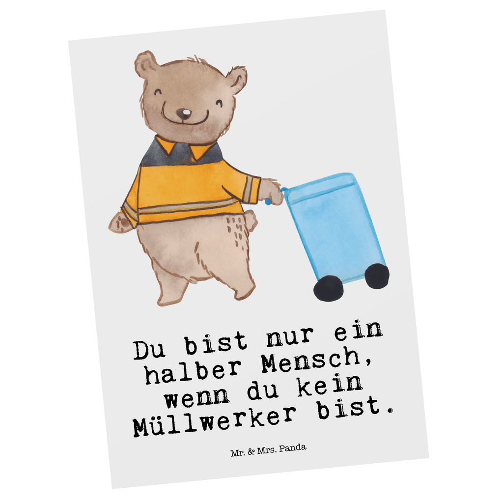 Postkarte Müllwerker mit Herz Geschenkkarte, Grußkarte, Karte, Einladung, Ansichtskarte, Geburtstagskarte, Einladungskarte, Beruf, Ausbildung, Jubiläum, Abschied, Rente, Kollege, Kollegin, Geschenk, Schenken, Arbeitskollege, Mitarbeiter, Firma, Danke, Dankeschön, Müllwerker, Fachkraft Kreislauf- und Abfallwirtschaft, Müllentsorger, Kehrichtmann, Müllmann, Müllfahrer