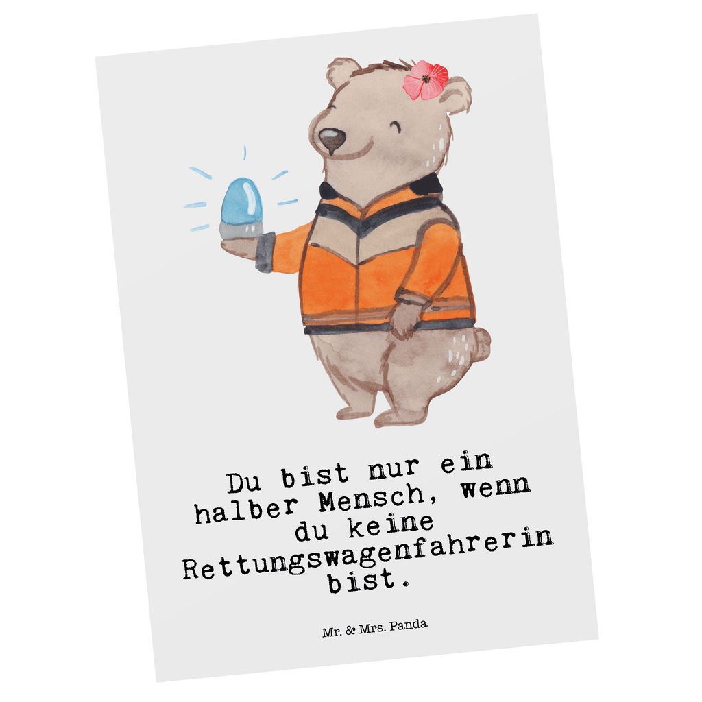 Postkarte Rettungswagenfahrerin mit Herz Geschenkkarte, Grußkarte, Karte, Einladung, Ansichtskarte, Geburtstagskarte, Einladungskarte, Dankeskarte, Beruf, Ausbildung, Jubiläum, Abschied, Rente, Kollege, Kollegin, Geschenk, Schenken, Arbeitskollege, Mitarbeiter, Firma, Danke, Dankeschön