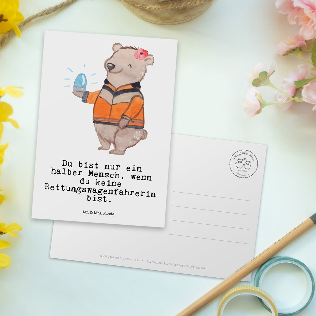 Postkarte Rettungswagenfahrerin mit Herz Geschenkkarte, Grußkarte, Karte, Einladung, Ansichtskarte, Geburtstagskarte, Einladungskarte, Dankeskarte, Beruf, Ausbildung, Jubiläum, Abschied, Rente, Kollege, Kollegin, Geschenk, Schenken, Arbeitskollege, Mitarbeiter, Firma, Danke, Dankeschön