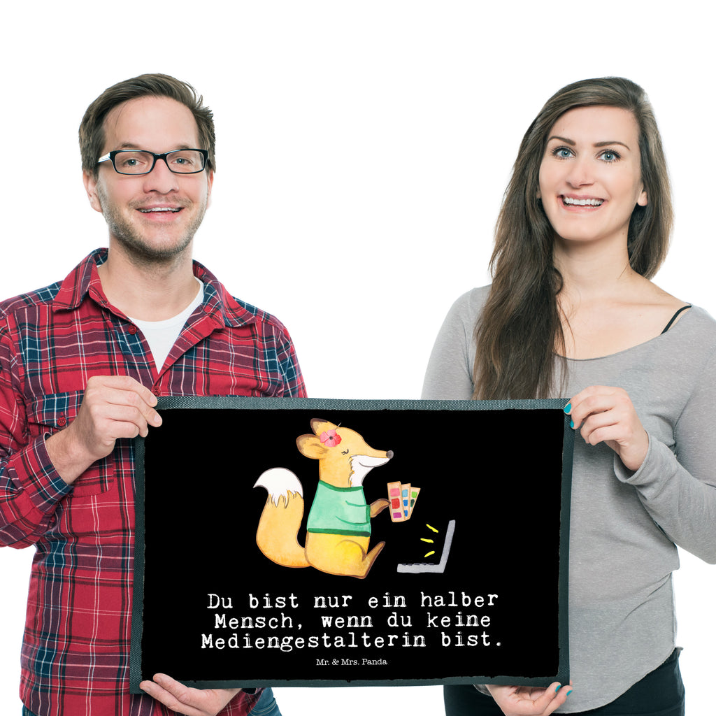 Fußmatte Mediengestalterin mit Herz Grafikerin, Designer, Mediengestalter, Grafikdesignerin,  Türvorleger, Schmutzmatte, Fußabtreter, Matte, Schmutzfänger, Fußabstreifer, Schmutzfangmatte, Türmatte, Motivfußmatte,  Haustürmatte, Vorleger  Beruf, Ausbildung, Jubiläum, Abschied, Rente, Kollege, Kollegin, Geschenk, Schenken, Arbeitskollege, Mitarbeiter, Firma, Danke, Dankeschön