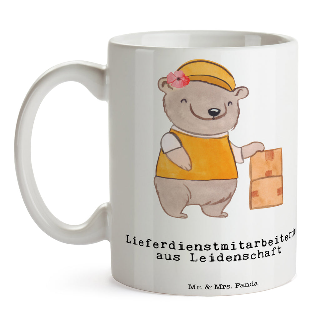 Tasse Lieferdienstmitarbeiterin aus Leidenschaft Lieferdienstmitarbeiterin, Pizzabäckerin,  Pizzabotin, Pizzabringdienst, Lieferbringdienst,  Becher, Kaffeetasse, Kaffeebecher, Tee, Frühstück, Büro  Beruf, Ausbildung, Jubiläum, Abschied, Rente, Kollege, Kollegin, Geschenk, Schenken, Arbeitskollege, Mitarbeiter, Firma, Danke, Dankeschön