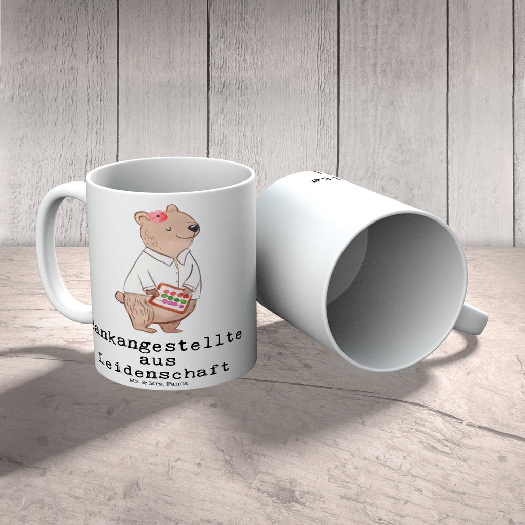 Tasse Bankangestellte aus Leidenschaft Bankangestellte, Bankfachfrau, Bänkerin, Bankberaterin,  Becher, Kaffeetasse, Kaffeebecher, Tee, Frühstück, Büro  Beruf, Ausbildung, Jubiläum, Abschied, Rente, Kollege, Kollegin, Geschenk, Schenken, Arbeitskollege, Mitarbeiter, Firma, Danke, Dankeschön