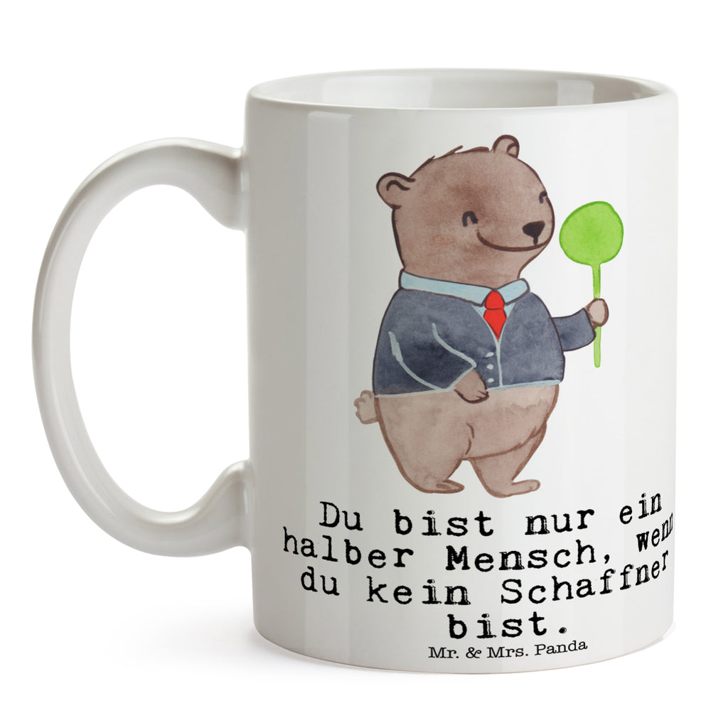 Tasse Schaffner mit Herz  Becher, Kaffeetasse, Kaffeebecher, Tee, Frühstück, Büro  Beruf, Ausbildung, Jubiläum, Abschied, Rente, Kollege, Kollegin, Geschenk, Schenken, Arbeitskollege, Mitarbeiter, Firma, Danke, Dankeschön