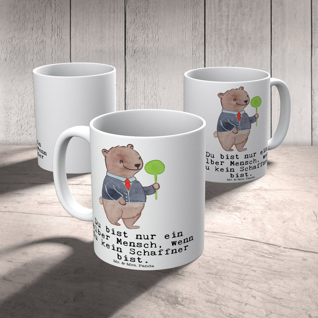 Tasse Schaffner mit Herz  Becher, Kaffeetasse, Kaffeebecher, Tee, Frühstück, Büro  Beruf, Ausbildung, Jubiläum, Abschied, Rente, Kollege, Kollegin, Geschenk, Schenken, Arbeitskollege, Mitarbeiter, Firma, Danke, Dankeschön