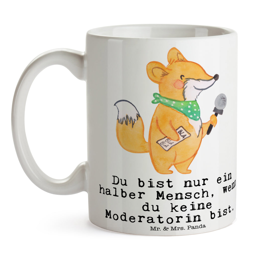 Tasse Moderatorin mit Herz  Becher, Kaffeetasse, Kaffeebecher, Tee, Frühstück, Büro  Beruf, Ausbildung, Jubiläum, Abschied, Rente, Kollege, Kollegin, Geschenk, Schenken, Arbeitskollege, Mitarbeiter, Firma, Danke, Dankeschön