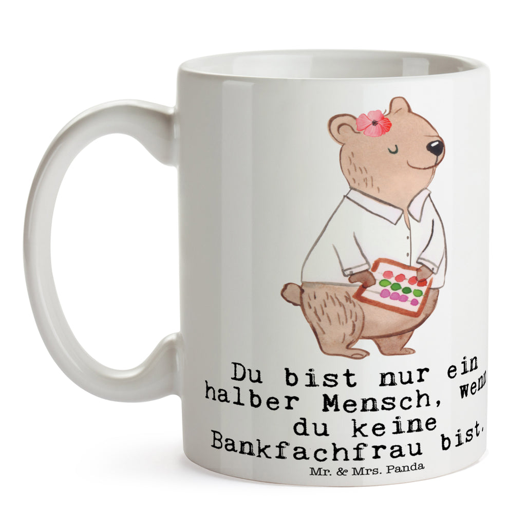 Tasse Bankfachfrau mit Herz Bankfachfrau, Bankangestellte, Bänkerin, Bankberaterin Becher, Kaffeetasse, Kaffeebecher, Tee, Frühstück, Büro  Beruf, Ausbildung, Jubiläum, Abschied, Rente, Kollege, Kollegin, Geschenk, Schenken, Arbeitskollege, Mitarbeiter, Firma, Danke, Dankeschön