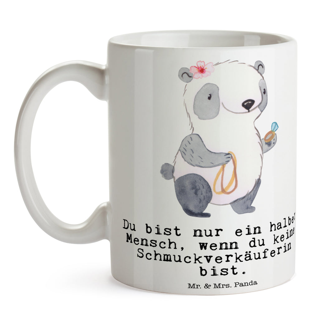 Tasse Schmuckverkäuferin mit Herz Schmuckverkäuferin, Juwelier, Goldschmied, Schmied, Schmuckwarenhändler, Schmuckgeschäft, Eröffnung, Ausbildung Becher, Kaffeetasse, Kaffeebecher, Tee, Frühstück, Büro  Beruf, Ausbildung, Jubiläum, Abschied, Rente, Kollege, Kollegin, Geschenk, Schenken, Arbeitskollege, Mitarbeiter, Firma, Danke, Dankeschön