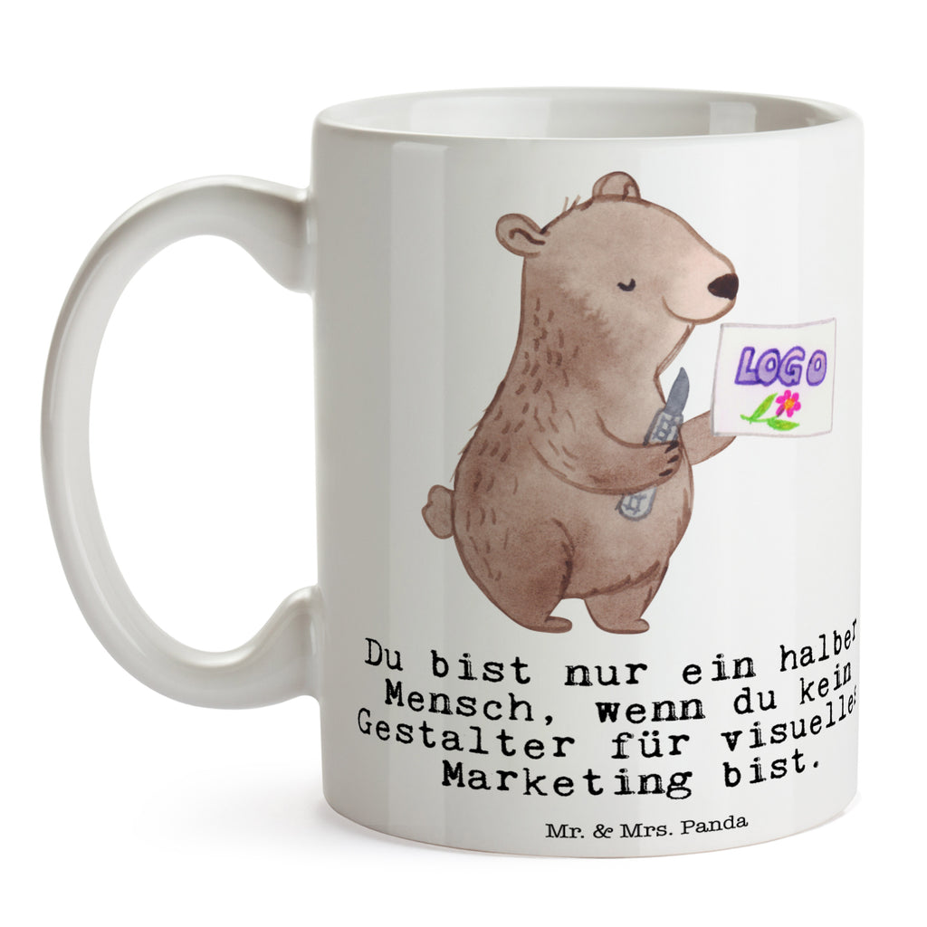Tasse Gestalter für visuelles Marketing mit Herz  Becher, Kaffeetasse, Kaffeebecher, Tee, Frühstück, Büro  Beruf, Ausbildung, Jubiläum, Abschied, Rente, Kollege, Kollegin, Geschenk, Schenken, Arbeitskollege, Mitarbeiter, Firma, Danke, Dankeschön