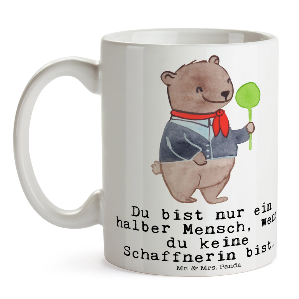 Tasse Schaffnerin mit Herz  Becher, Kaffeetasse, Kaffeebecher, Tee, Frühstück, Büro  Beruf, Ausbildung, Jubiläum, Abschied, Rente, Kollege, Kollegin, Geschenk, Schenken, Arbeitskollege, Mitarbeiter, Firma, Danke, Dankeschön