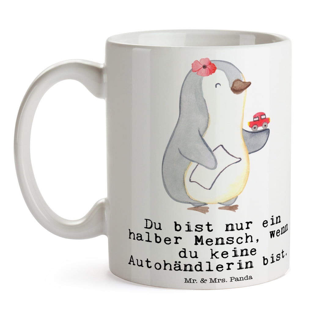 Tasse Autohändlerin mit Herz Autohändlerin, Eröffnung Autohaus, Autohandel, Gebrauchtwagenhändlerin, Autoverkäuferin,   Becher, Kaffeetasse, Kaffeebecher, Tee, Frühstück, Büro  Beruf, Ausbildung, Jubiläum, Abschied, Rente, Kollege, Kollegin, Geschenk, Schenken, Arbeitskollege, Mitarbeiter, Firma, Danke, Dankeschön