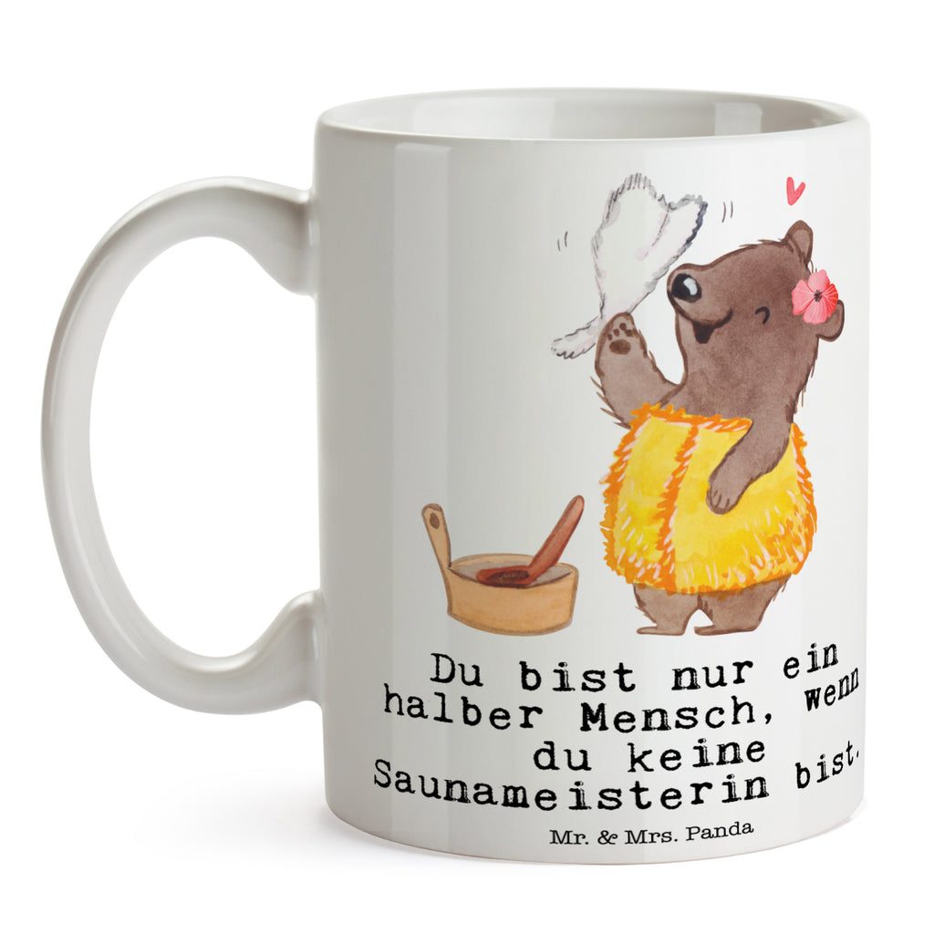 Tasse Saunameisterin mit Herz  Becher, Kaffeetasse, Kaffeebecher, Tee, Frühstück, Büro  Beruf, Ausbildung, Jubiläum, Abschied, Rente, Kollege, Kollegin, Geschenk, Schenken, Arbeitskollege, Mitarbeiter, Firma, Danke, Dankeschön