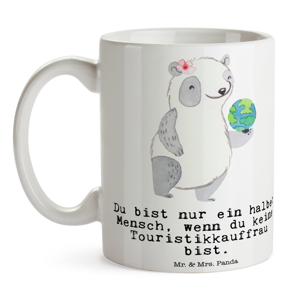 Tasse Touristikkauffrau mit Herz  Becher, Kaffeetasse, Kaffeebecher, Tee, Frühstück, Büro  Beruf, Ausbildung, Jubiläum, Abschied, Rente, Kollege, Kollegin, Geschenk, Schenken, Arbeitskollege, Mitarbeiter, Firma, Danke, Dankeschön