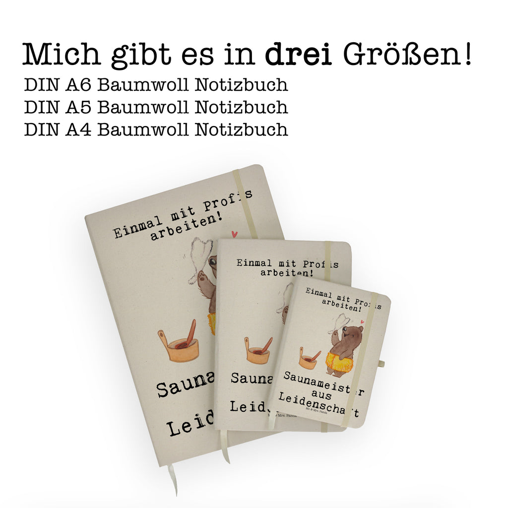 DIN A5 Baumwoll Notizbuch Saunameister aus Leidenschaft Notizen, Eintragebuch, Tagebuch, Notizblock, Adressbuch, Journal, Kladde, Skizzenbuch, Notizheft, Schreibbuch, Schreibheft, Beruf, Ausbildung, Jubiläum, Abschied, Rente, Kollege, Kollegin, Geschenk, Schenken, Arbeitskollege, Mitarbeiter, Firma, Danke, Dankeschön