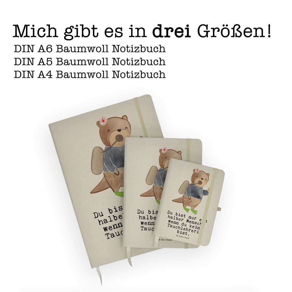 DIN A5 Baumwoll Notizbuch Tauchlehrerin mit Herz Notizen, Eintragebuch, Tagebuch, Notizblock, Adressbuch, Journal, Kladde, Skizzenbuch, Notizheft, Schreibbuch, Schreibheft, Beruf, Ausbildung, Jubiläum, Abschied, Rente, Kollege, Kollegin, Geschenk, Schenken, Arbeitskollege, Mitarbeiter, Firma, Danke, Dankeschön