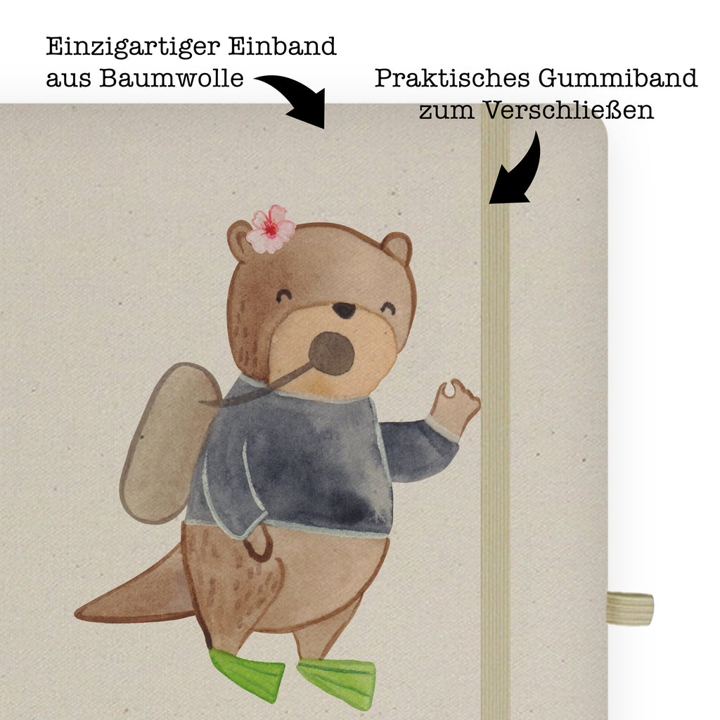 DIN A6 Baumwoll Notizbuch Taucherin mit Herz Notizen, Eintragebuch, Tagebuch, Notizblock, Adressbuch, Journal, Kladde, Skizzenbuch, Notizheft, Schreibbuch, Schreibheft, Beruf, Ausbildung, Jubiläum, Abschied, Rente, Kollege, Kollegin, Geschenk, Schenken, Arbeitskollege, Mitarbeiter, Firma, Danke, Dankeschön