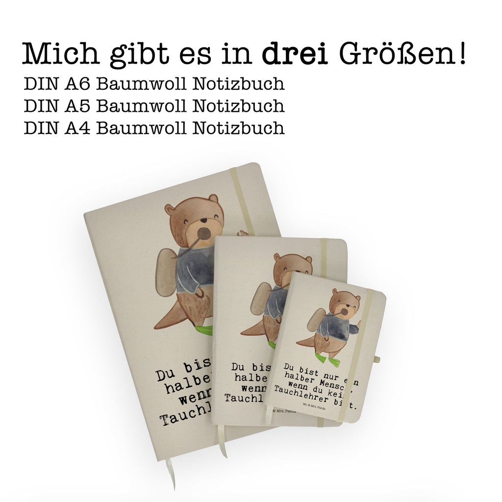 DIN A6 Baumwoll Notizbuch Tauchlehrer mit Herz Notizen, Eintragebuch, Tagebuch, Notizblock, Adressbuch, Journal, Kladde, Skizzenbuch, Notizheft, Schreibbuch, Schreibheft, Beruf, Ausbildung, Jubiläum, Abschied, Rente, Kollege, Kollegin, Geschenk, Schenken, Arbeitskollege, Mitarbeiter, Firma, Danke, Dankeschön