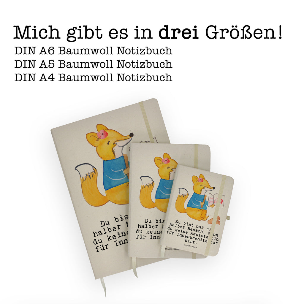 DIN A6 Baumwoll Notizbuch Assistentin für Innenarchitektur mit Herz Notizen, Eintragebuch, Tagebuch, Notizblock, Adressbuch, Journal, Kladde, Skizzenbuch, Notizheft, Schreibbuch, Schreibheft, Beruf, Ausbildung, Jubiläum, Abschied, Rente, Kollege, Kollegin, Geschenk, Schenken, Arbeitskollege, Mitarbeiter, Firma, Danke, Dankeschön